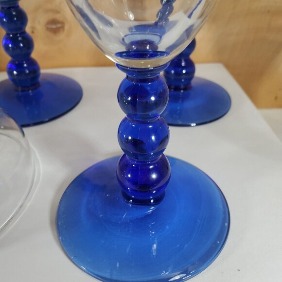 Set of 6 Libbey Glass Metropolis Blue Margarita Glasses beaded cobalt stem - Picture 11 of 11